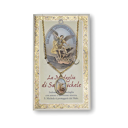Saint Micheal the Archangel medal with chain and card with prayer in ITALIAN 1