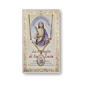 Saint Lucy medal with chain and card with prayer in ITALIAN