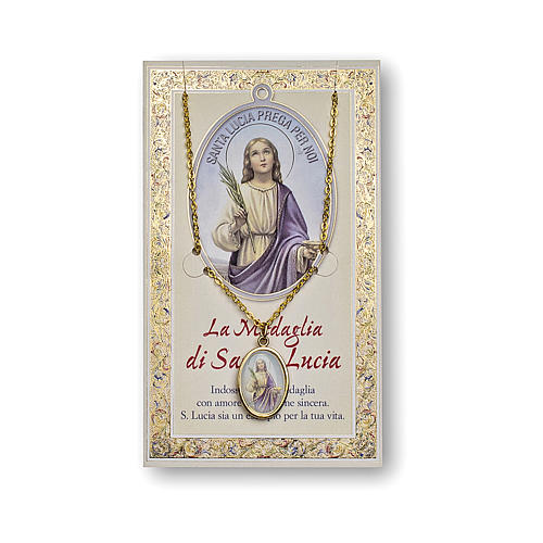 Saint Lucy medal with chain and card with prayer in ITALIAN 1