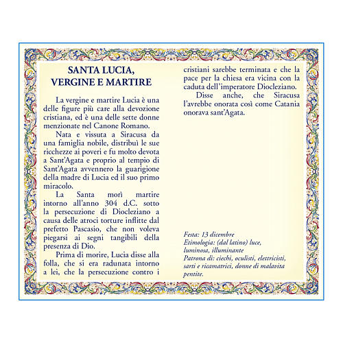 Saint Lucy medal with chain and card with prayer in ITALIAN 2