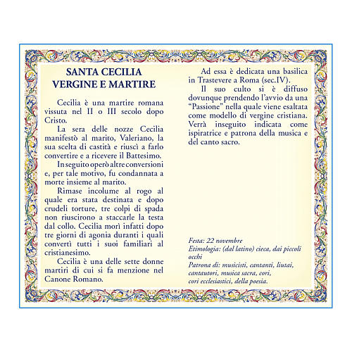 Saint Cecilia medal with chain and card with prayer in ITALIAN 2