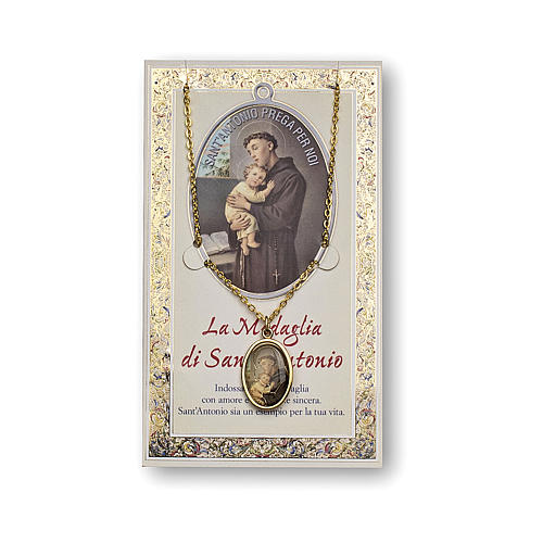 Saint Anthony of Padua medal with chain and card with prayer in ITALIAN 1