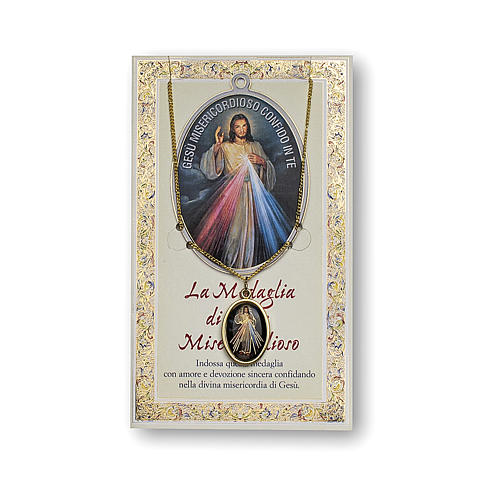 Jesus the Compassionate medal with chain and card with Chaplet of the Divine Mercy prayer in ITALIAN 1