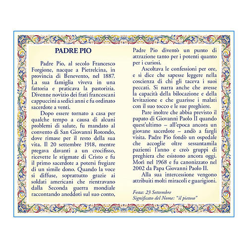 Médaille Chaîne Carte St Pio de Petrelcina prière ITA 2