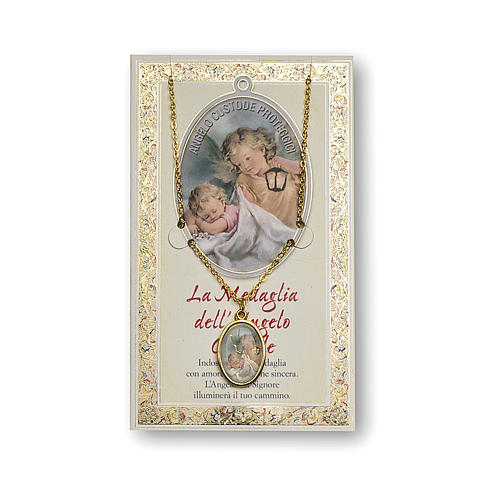 Medalha corrente cartão Anjo da Guarda menino Santo Anjo ITA 1