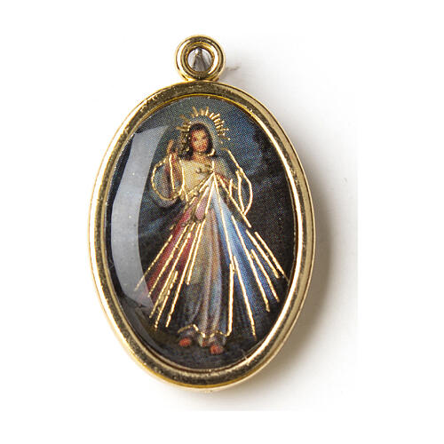Vergoldete Medaille mit Harz-Bild vom barmherzigen Jesus 1