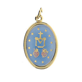 Oval golden medal, full color image of the Miraculous Medal