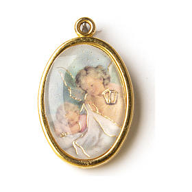 Golden medal with image of the Guardian Angel with lantern in resin