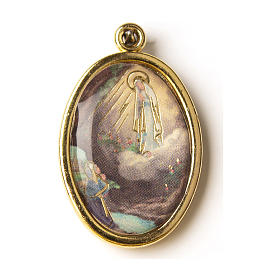 Golden medal with resin image of Our Lady of Lourdes
