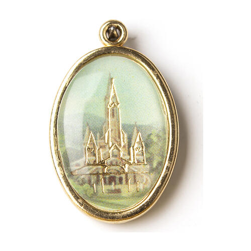 Vergoldete Medaille mit Harz-Bild vom Lourdes-Heiligtum 1