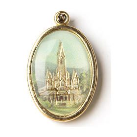 Medalik pozłacany z wizerunkiem z masy żywicznej Sanktuarium w Lourdes