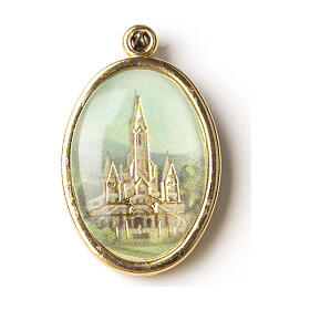 Medalha dourada com imagem resina Santuário de Lourdes