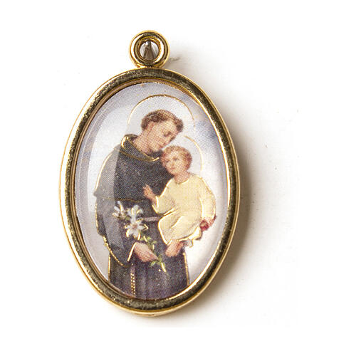 Vergoldete Medaille mit Harz-Bild von Sankt Antonius 1