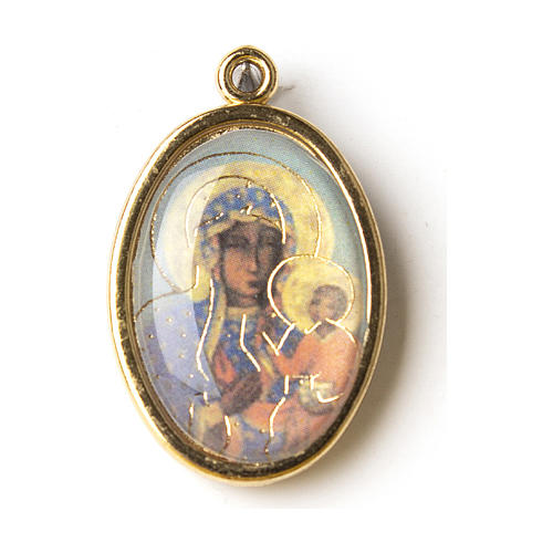 Our Lady of Czestochowa medal in golden metal with resin image 1