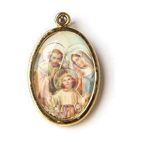 Holy Family medal in golden metal with resin image