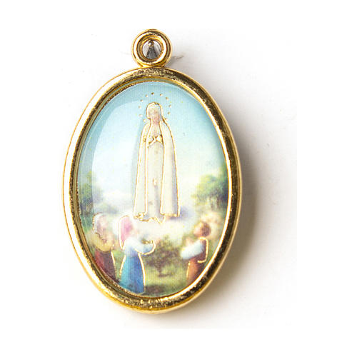 Our Lady of Fatima medal in golden metal with resin image 1