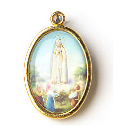 Medalha dourada com imagem resina Nossa Senhora de Fátima