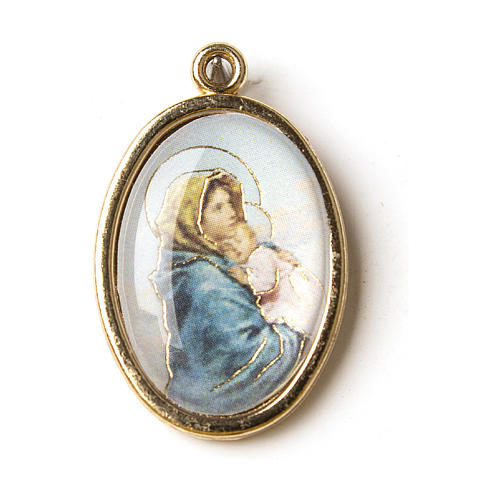 Our Lady of Ferruzzi medal in golden metal with resin image 1