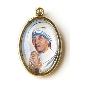 Medalha dourada com imagem resina Santa Teresa de Calcutá