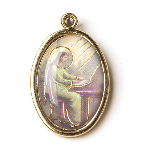 Vergoldete Medaille mit Harz-Bild der Heiligen Cäcilie 1