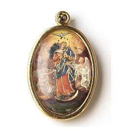 Vergoldete Medaille mit Harz-Bild der Madonna Knotenlőserin
