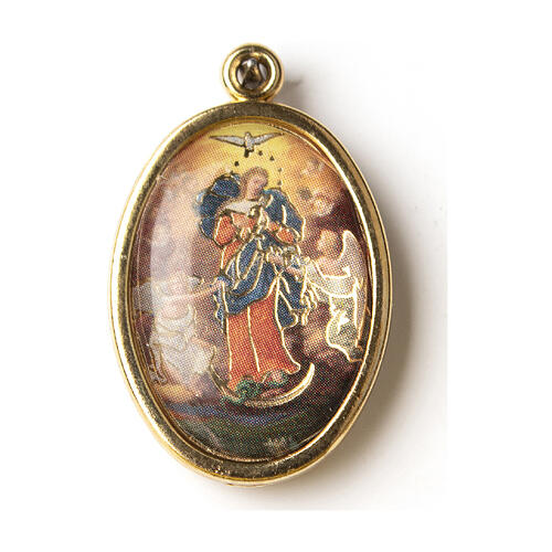 Vergoldete Medaille mit Harz-Bild der Madonna Knotenlőserin 1