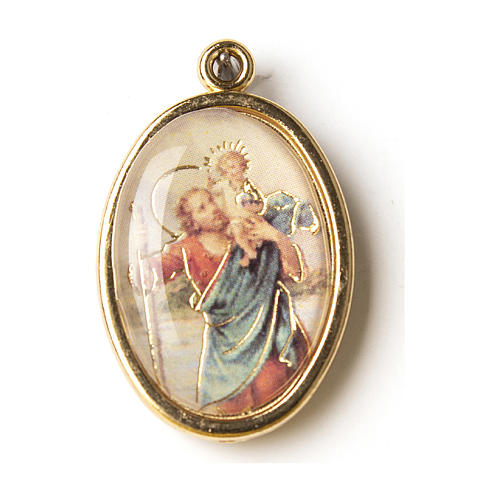 Médaille dorée image résinée St Christophe 1