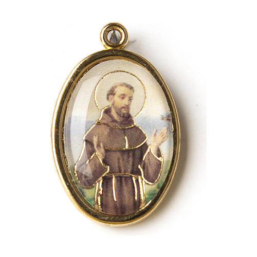 Médaille dorée image résinée St François 1