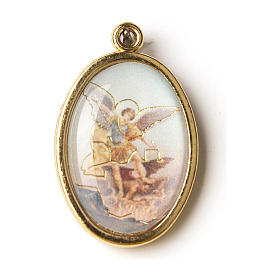 Golden medal with resin image of Saint Micheal