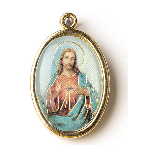 Sacred Heart of Jesus medal in gold with resin image 1