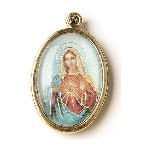 Medalla Dorada con imagen Resinada Corazón Inmaculado de María 1