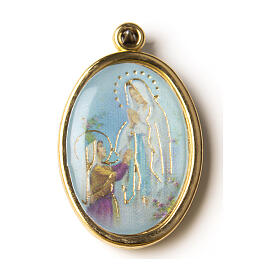 Vergoldete Medaille mit Harz-Bild der Madonna von Lourdes