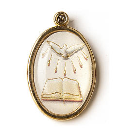 Medaglie: Medaglia Dorata con immagine Resinata Cresima Spirito Santo Libro