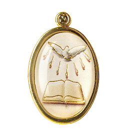 Medaglia Dorata con immagine Resinata Cresima Spirito Santo Libro
