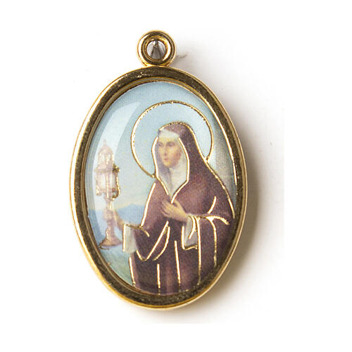 Vergoldete Medaille mit Harz-Bild der Heiligen Klara 1