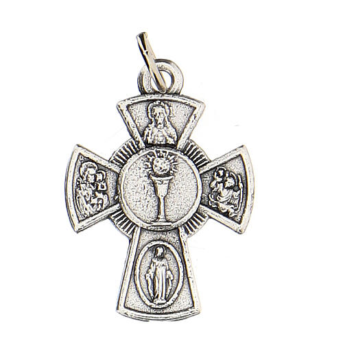 Kleine Medaille aus Metall in Form von Kreuz mit Symbol der Kommunion, 2 cm 1