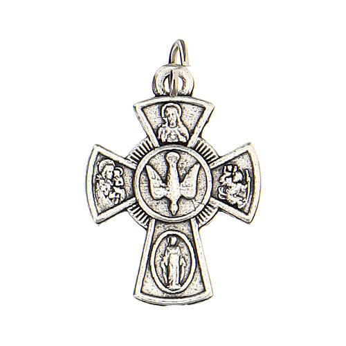 Kleine Medaille aus Metall in Form von Kreuz mit Symbol der Konfirmation, 2 cm 1