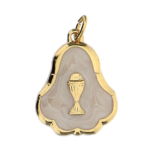 Gold metal medallion with white enamel for Communion 1