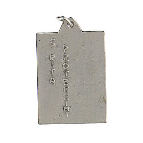 Kleine emaillierte rechteckige Medaille mit der Aufschrift "Heilige Rita beschütze mich", 2,5 cm
