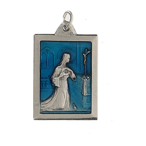 Kleine emaillierte rechteckige Medaille mit der Aufschrift "Heilige Rita beschütze mich", 2,5 cm 1
