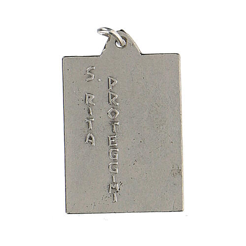 Kleine emaillierte rechteckige Medaille mit der Aufschrift "Heilige Rita beschütze mich", 2,5 cm 2
