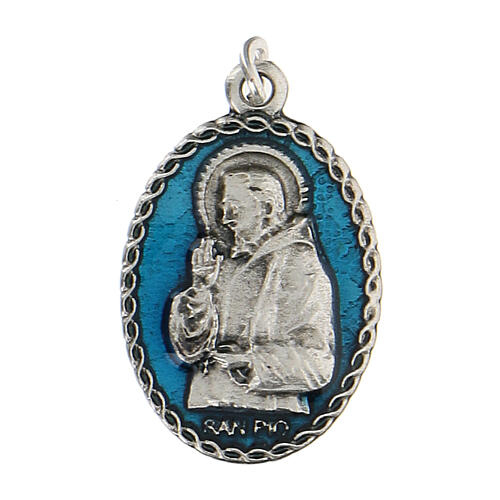 Ovale emaillierte kleine Medaille aus Zamack mit Pater Pio, 2,5 cm 1