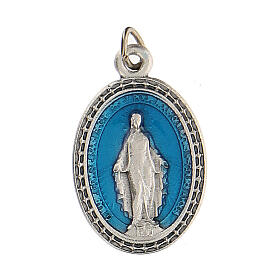 Hellblaue Medaille aus Zamack mit wundertätiger Madonna, 2,5 cm