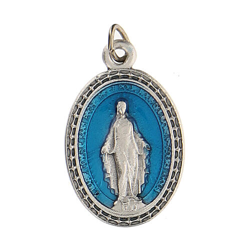 Hellblaue Medaille aus Zamack mit wundertätiger Madonna, 2,5 cm 1