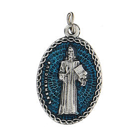 Saint Benedict on oval medal, light blue, 1.5 cm, zamak