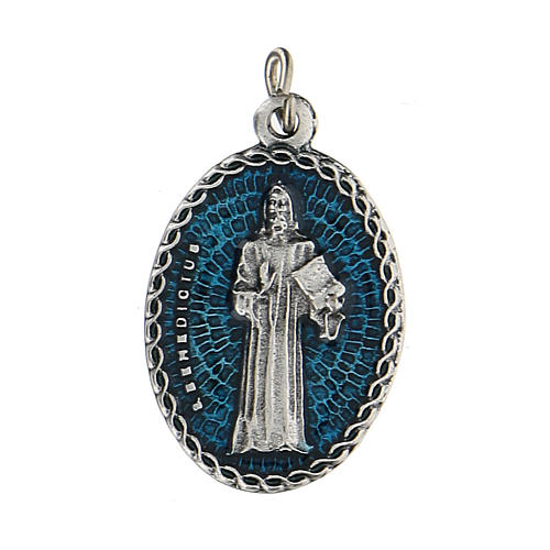 Saint Benoît sur médaille ovale bleue 1,5 cm zamak 1