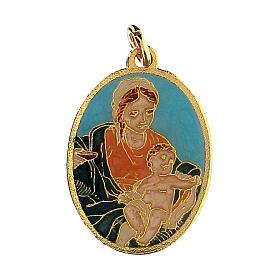 Medalik Madonna z Dzieciątkiem turkusowe tło