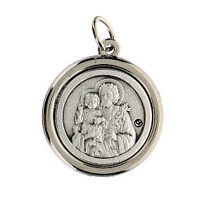 Medaille mit poliertem Rand von Sankt Joseph und Heiliger Familie, Durchmesser von 2 cm