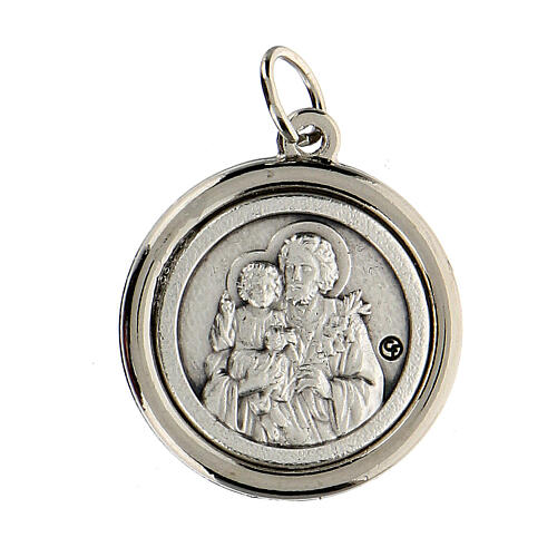 Medaille mit poliertem Rand von Sankt Joseph und Heiliger Familie, Durchmesser von 2 cm 1