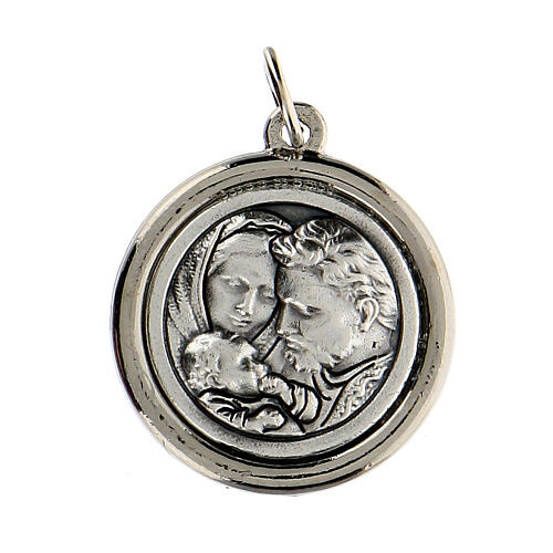 Medaille mit poliertem Rand von Sankt Joseph und Heiliger Familie, Durchmesser von 2 cm 2